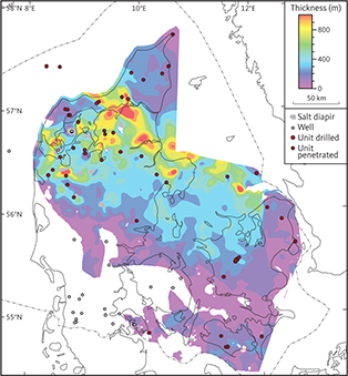 Isochore map of unit E1 (Fjerritslev Formation).