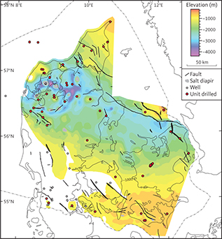 Depth to top of unit E2 (Gassum Formation).