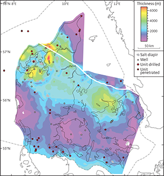 Isochore of the seismic unit FN (Skagerrak Formation).