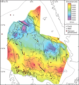 Depth to the top pre-Zechstein horizon (base unit G and top unit H).