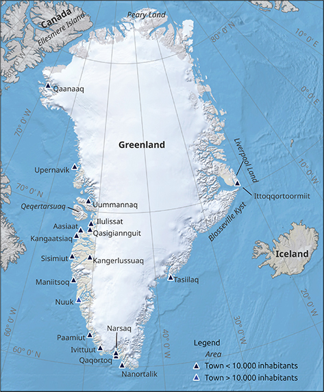 Click to Enlarge View Fig. 1 Map of Greenland. Basemap from QGreenland (Moon et al. 2023).