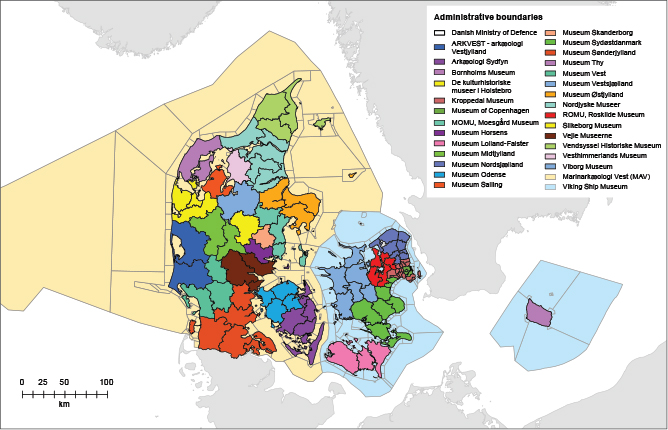 Click to Enlarge View Fig. 3 Administrative boundaries for Danish archaeological museums, including domains covering coastal waters.
