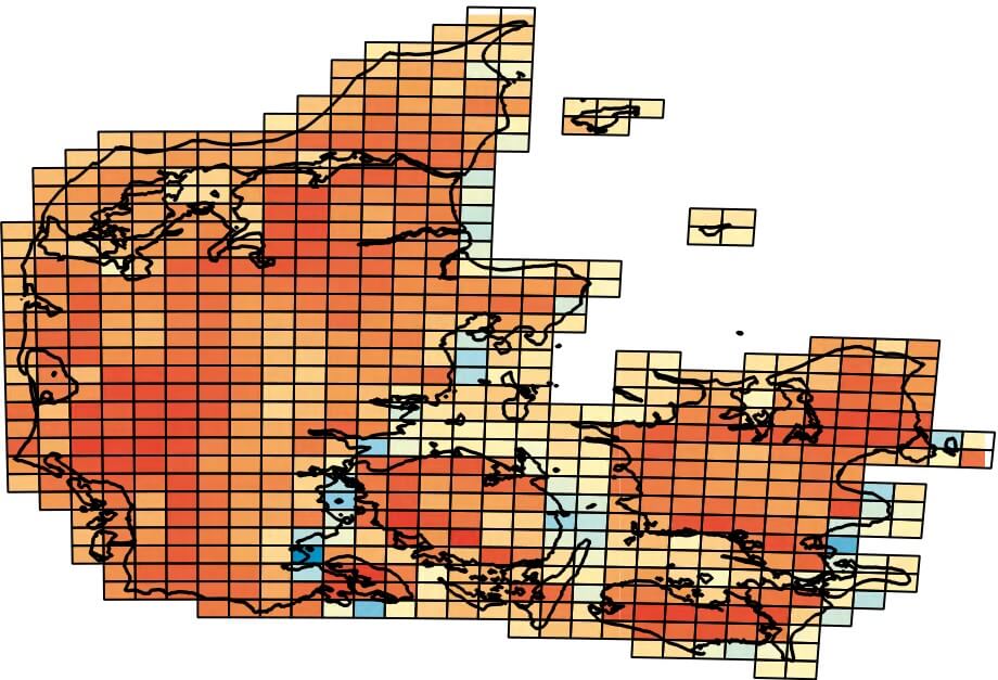 Temperature map for Denmark