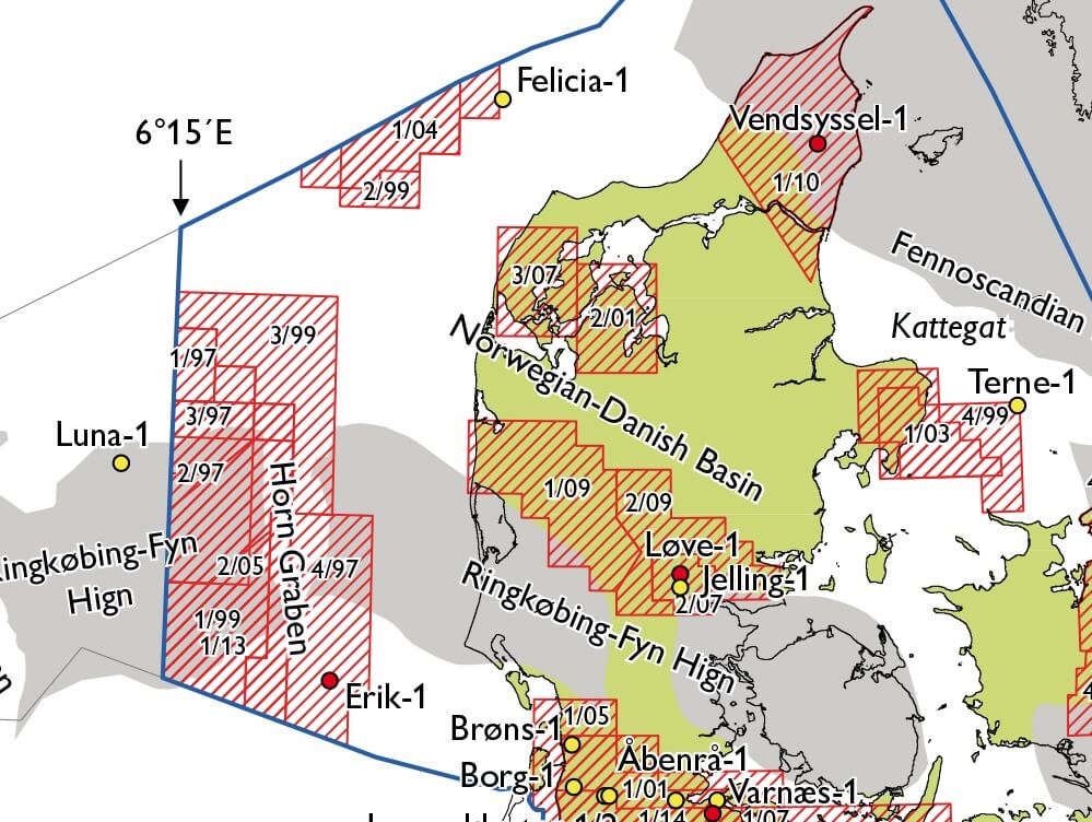 Map of Denmark showing study site locations