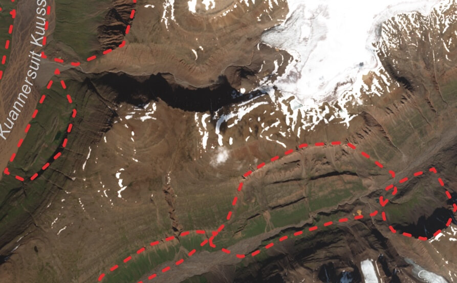 Satellite photo of valley and glacier