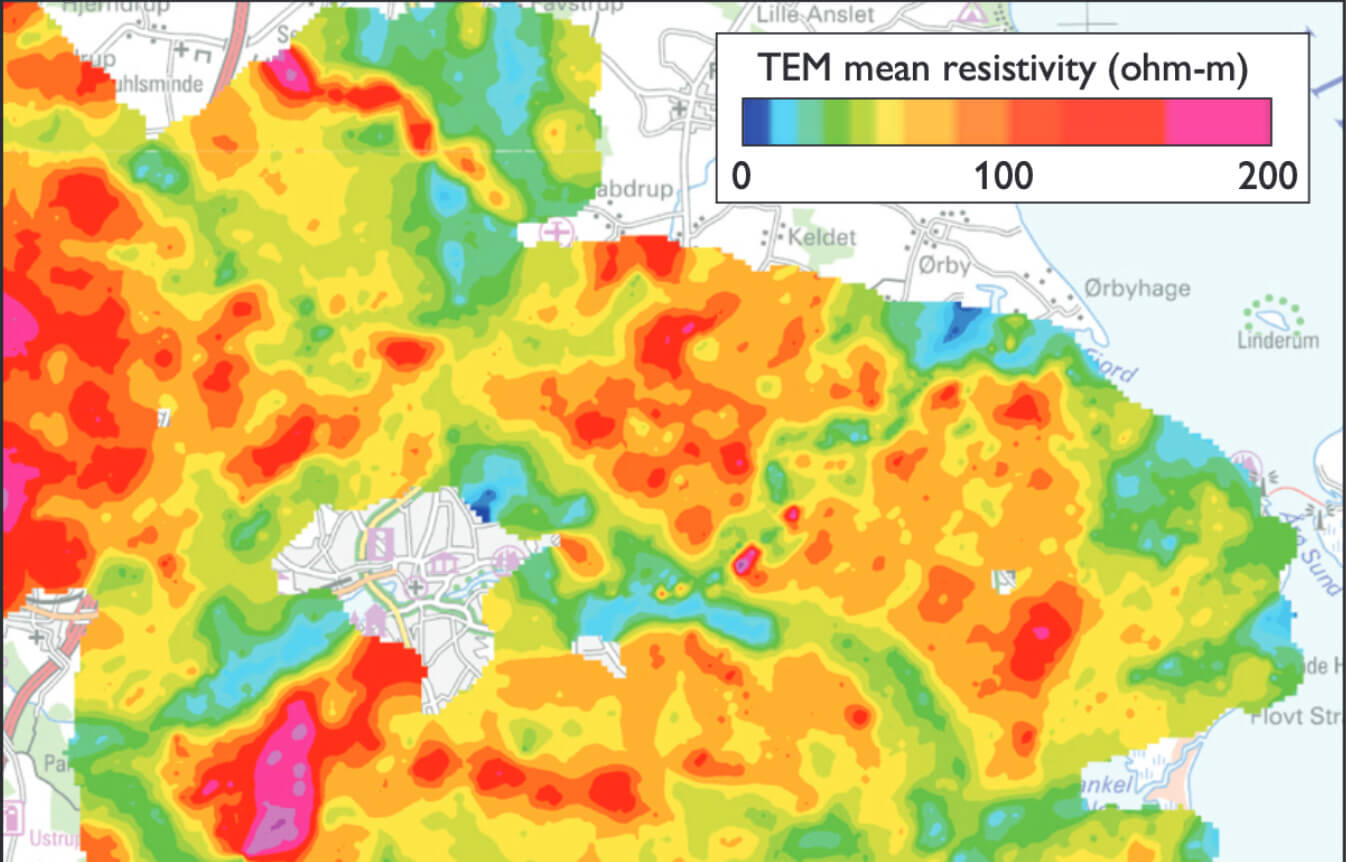 Map of Denmark showing resistivity data