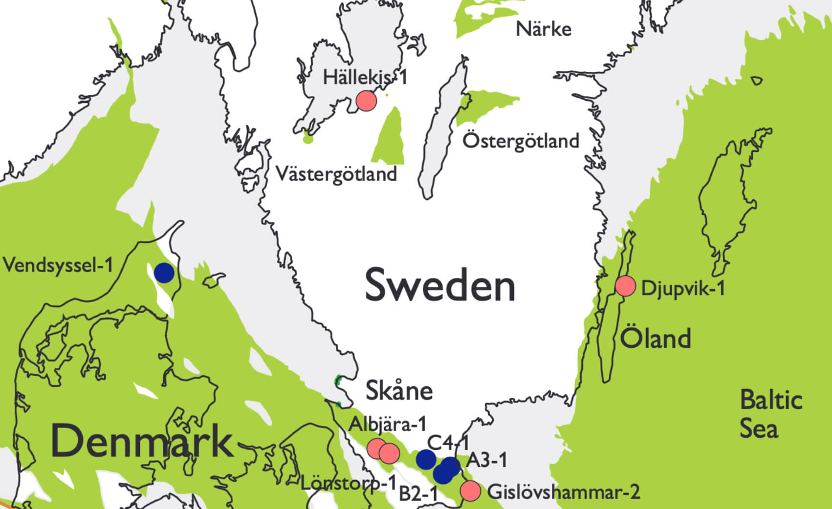 Map of Sweden showing study site locations