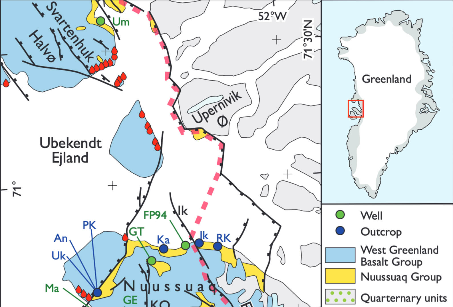 Map showing study site and simple geology