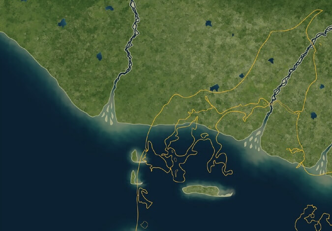 Map showing modern Danish coast