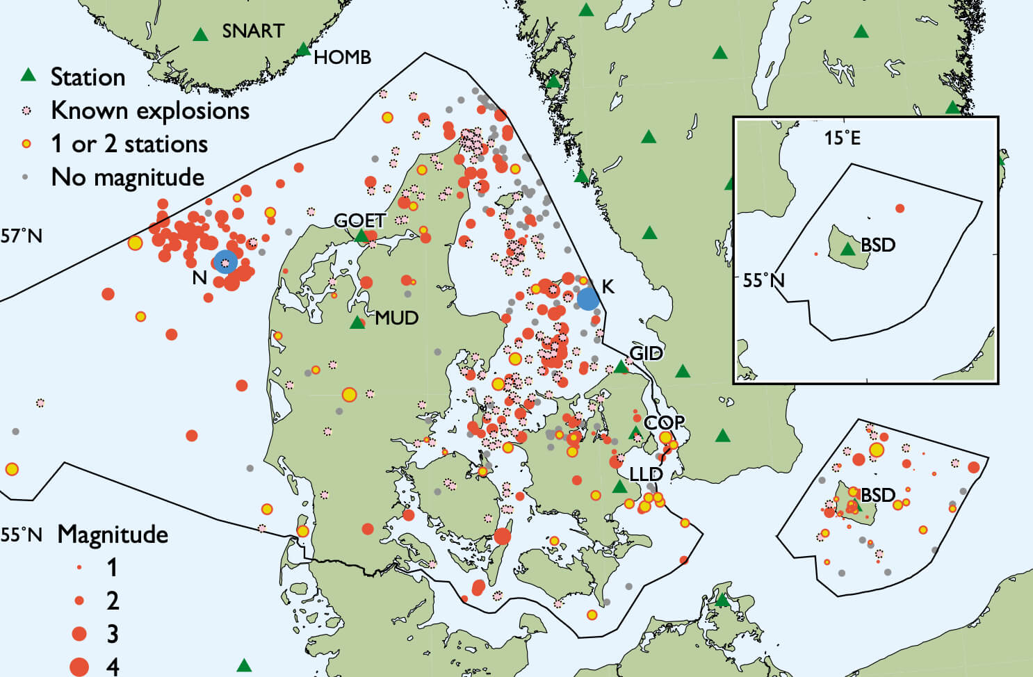 Map showing study sites in Denmark.