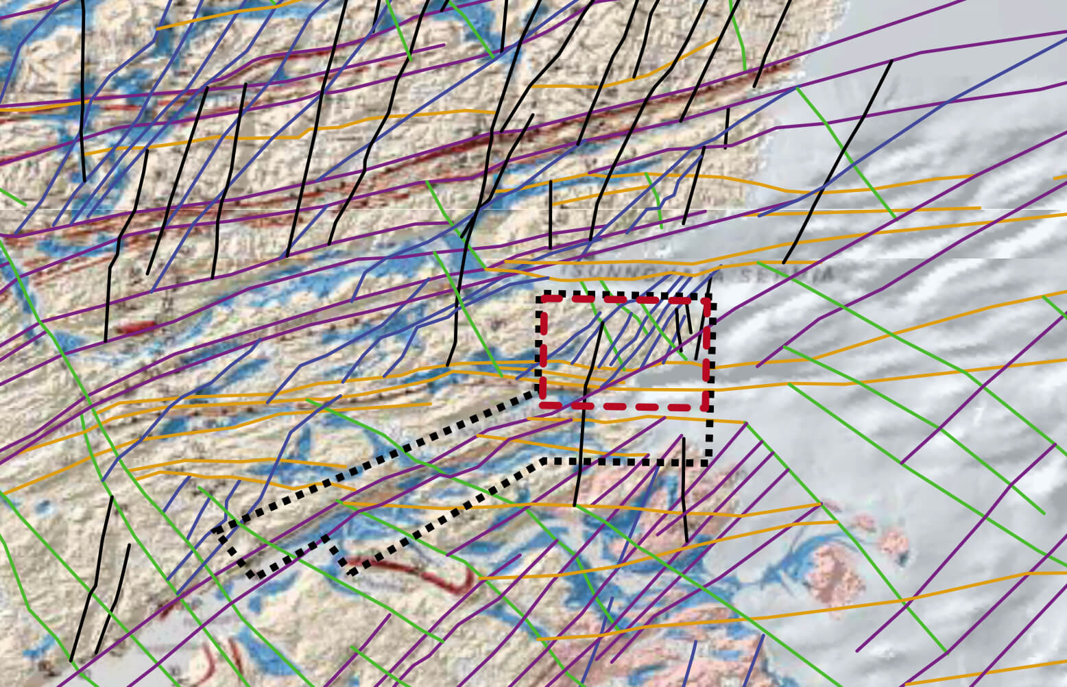 Map showing lineaments.