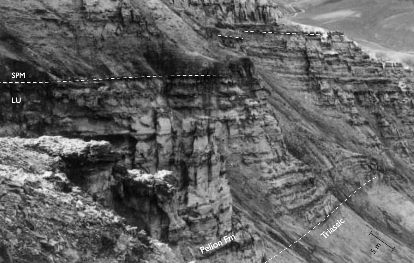 Black and white photo of mountain sides.