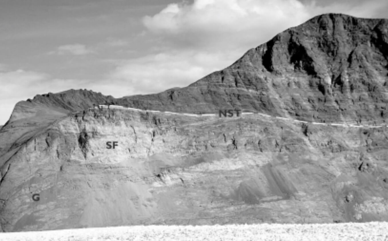 Black and white photo of cliffs.