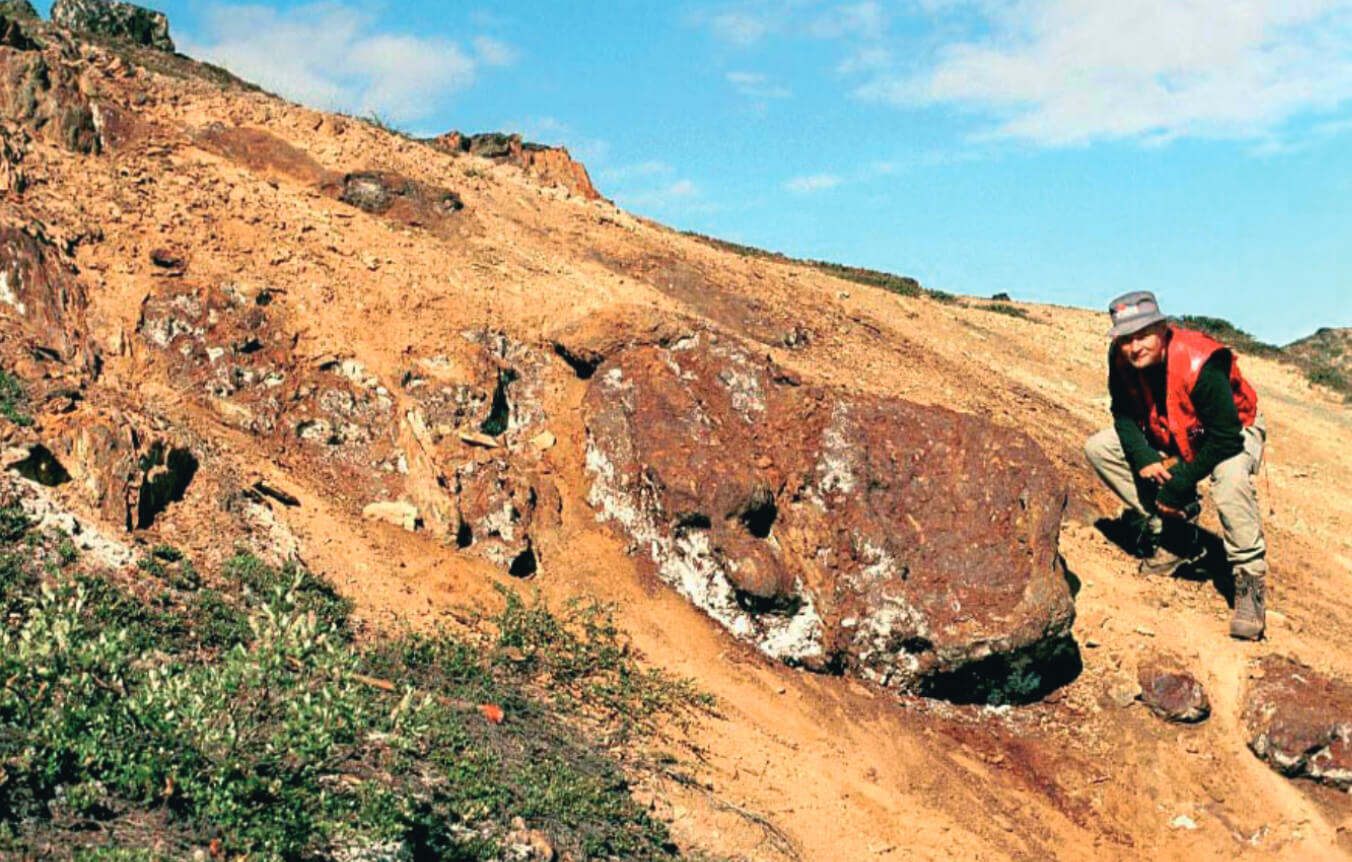 Geological exposure with a person for scale.