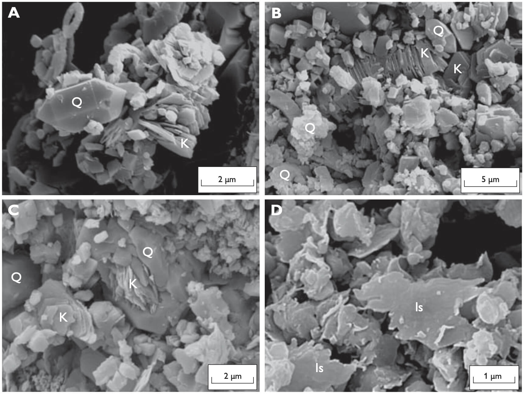 Four microscope images of minerals