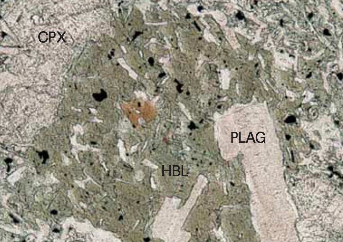 Mineral grains as seen under a microscope.