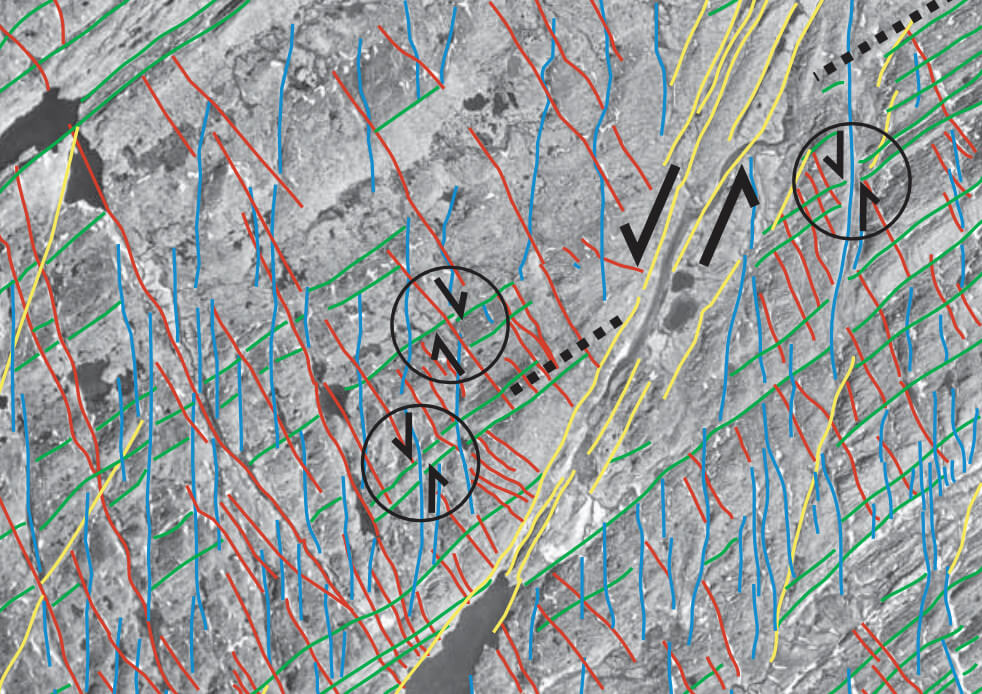 Satellite photo overlain with geological features.