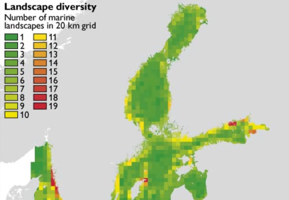 Partial view of a map of landscape diversity in the Nordics.