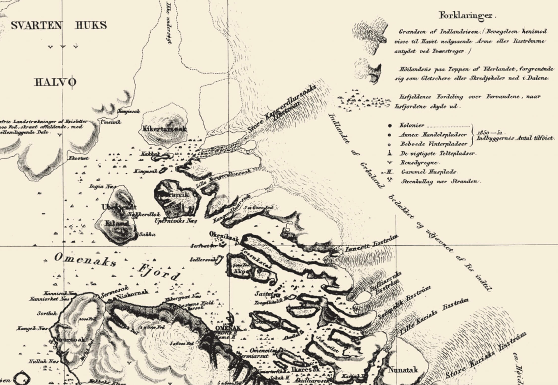 Historical topographic map of Greenland.