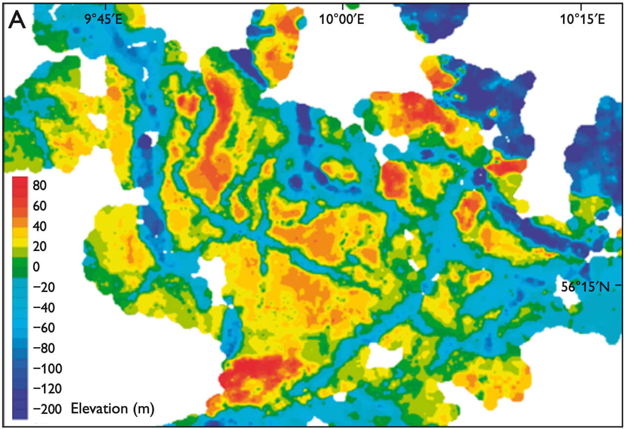 Partial map view of study site overlain with elevation data.