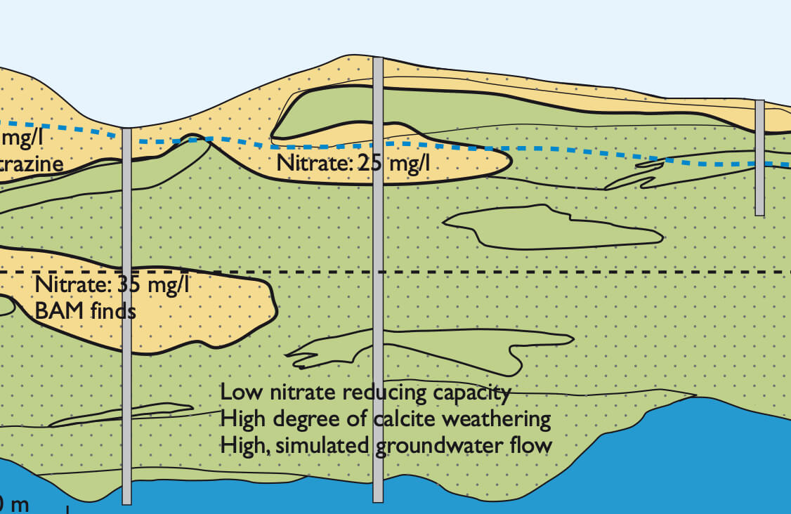 Schematic cross-section of nitrate data.