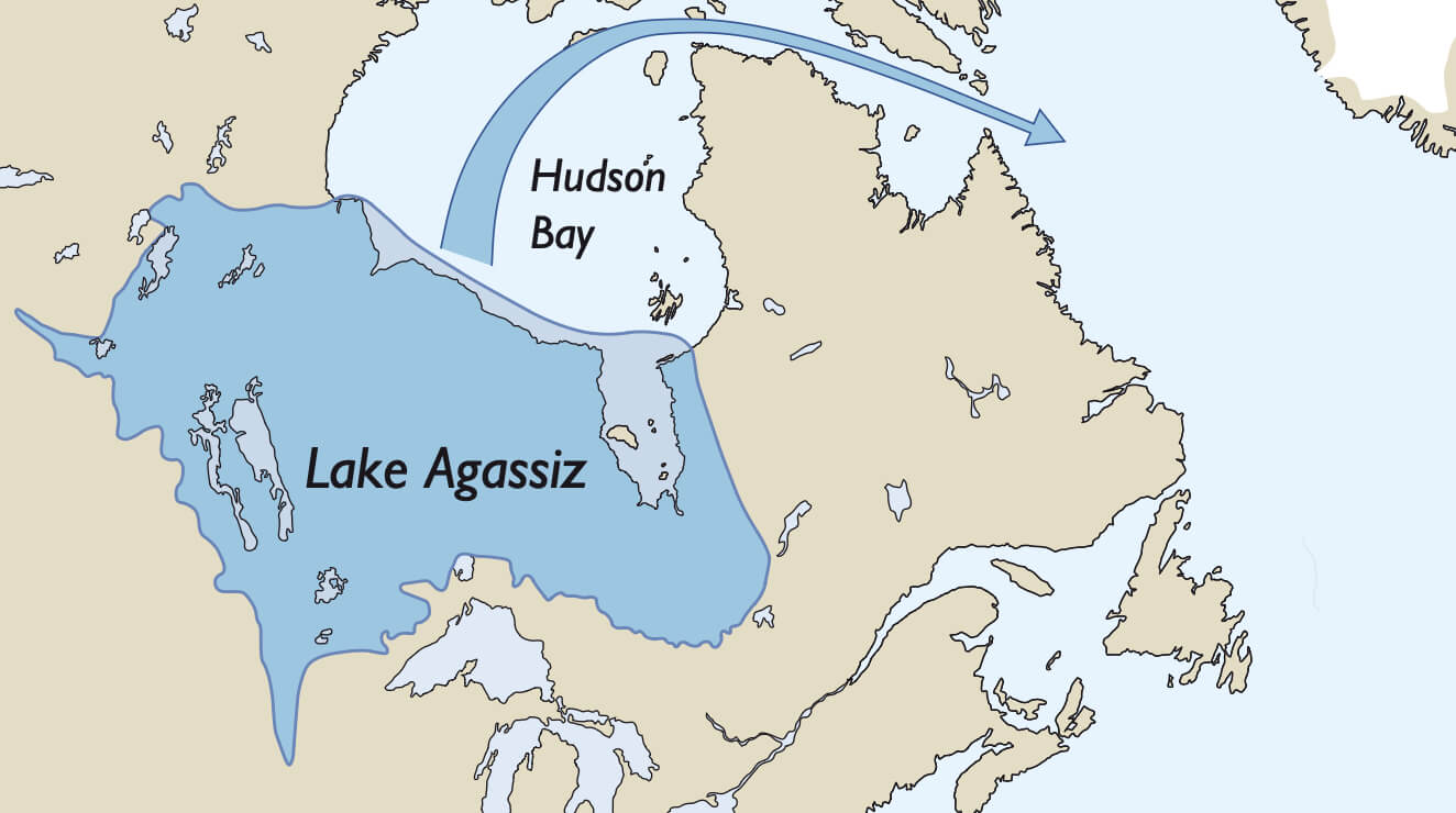 Map view of Lake Agassiz in North America.