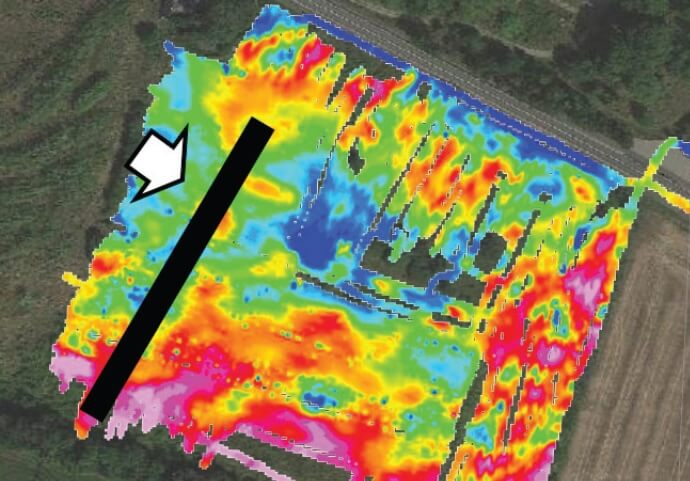 Satellite photo overlaid with radar data