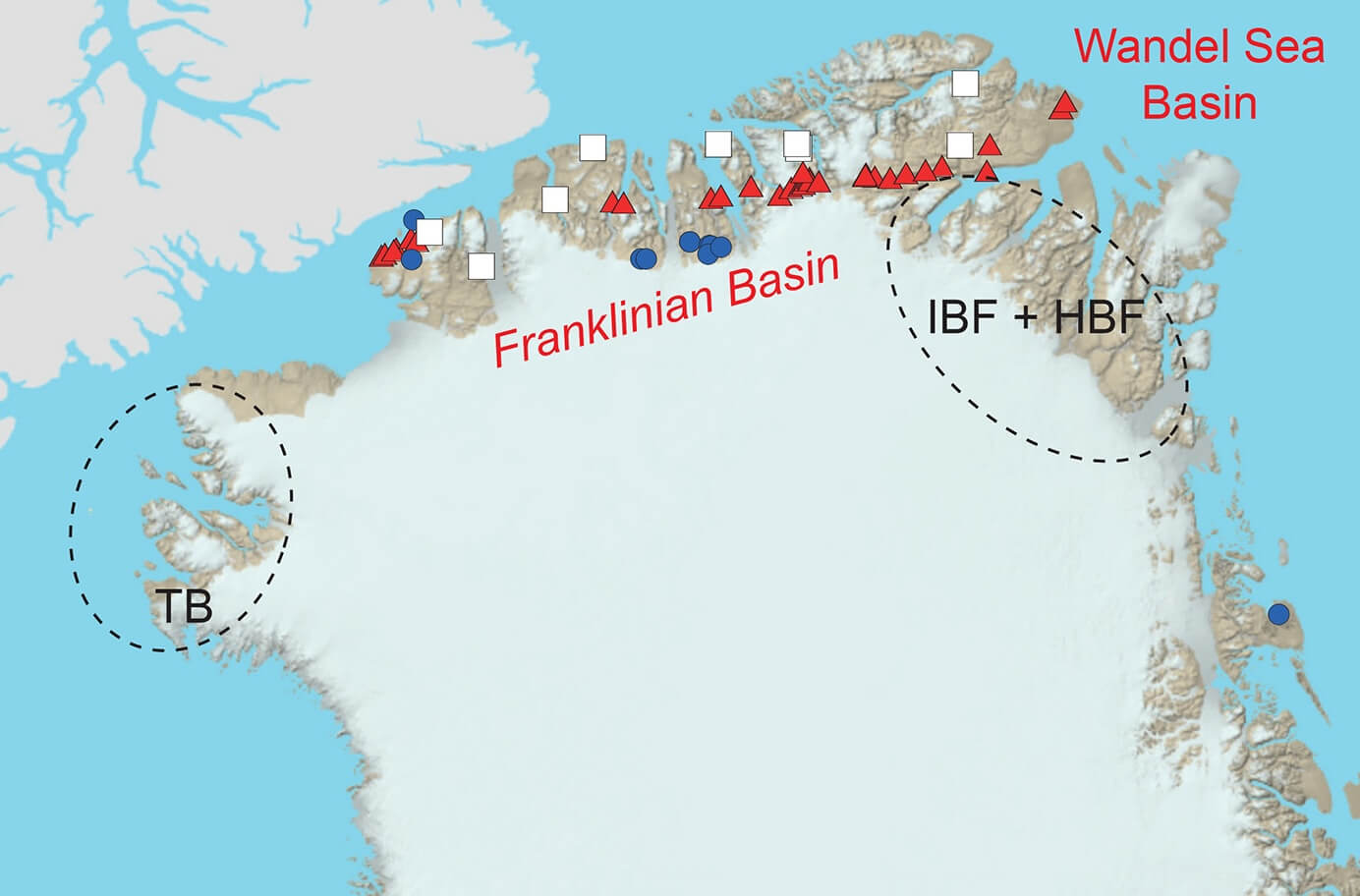 Map showing example data points in North Greenland