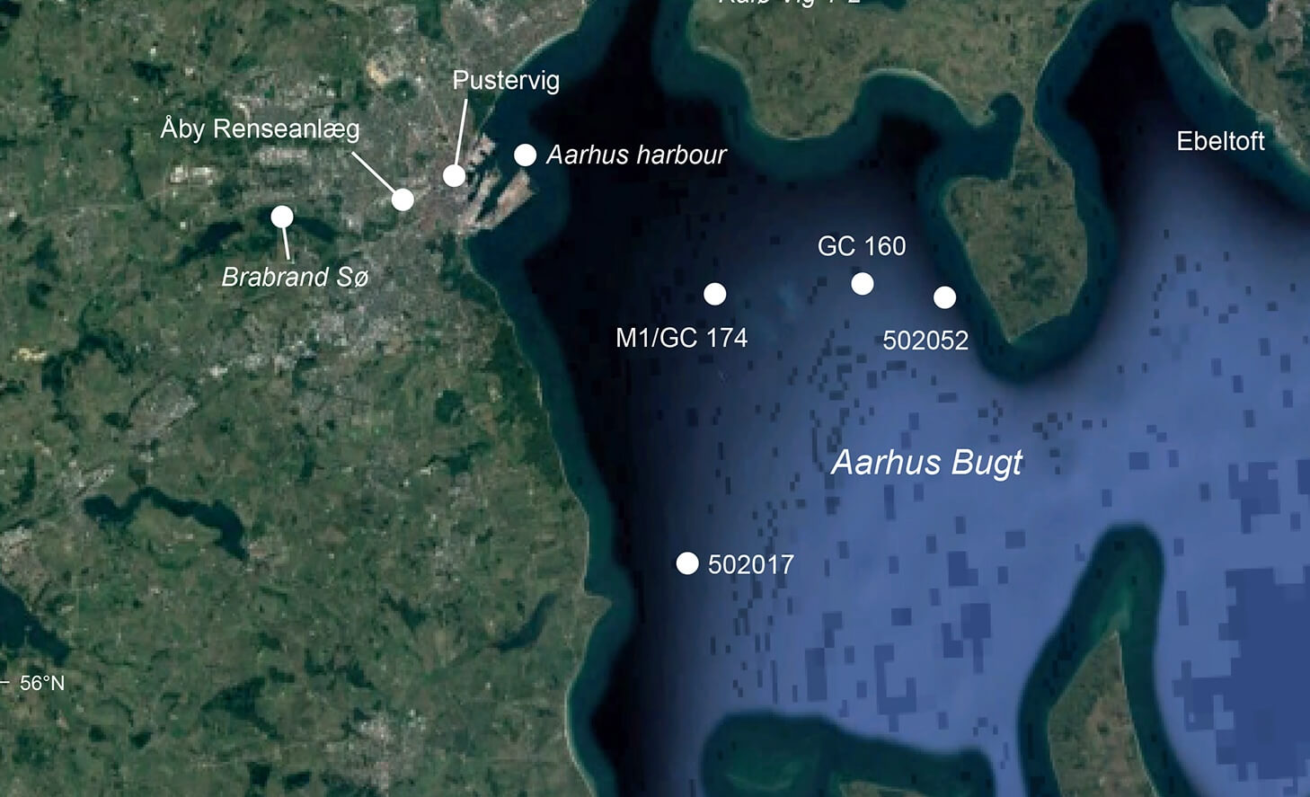 Satellite photo of Aarhus Bugt in Denmark