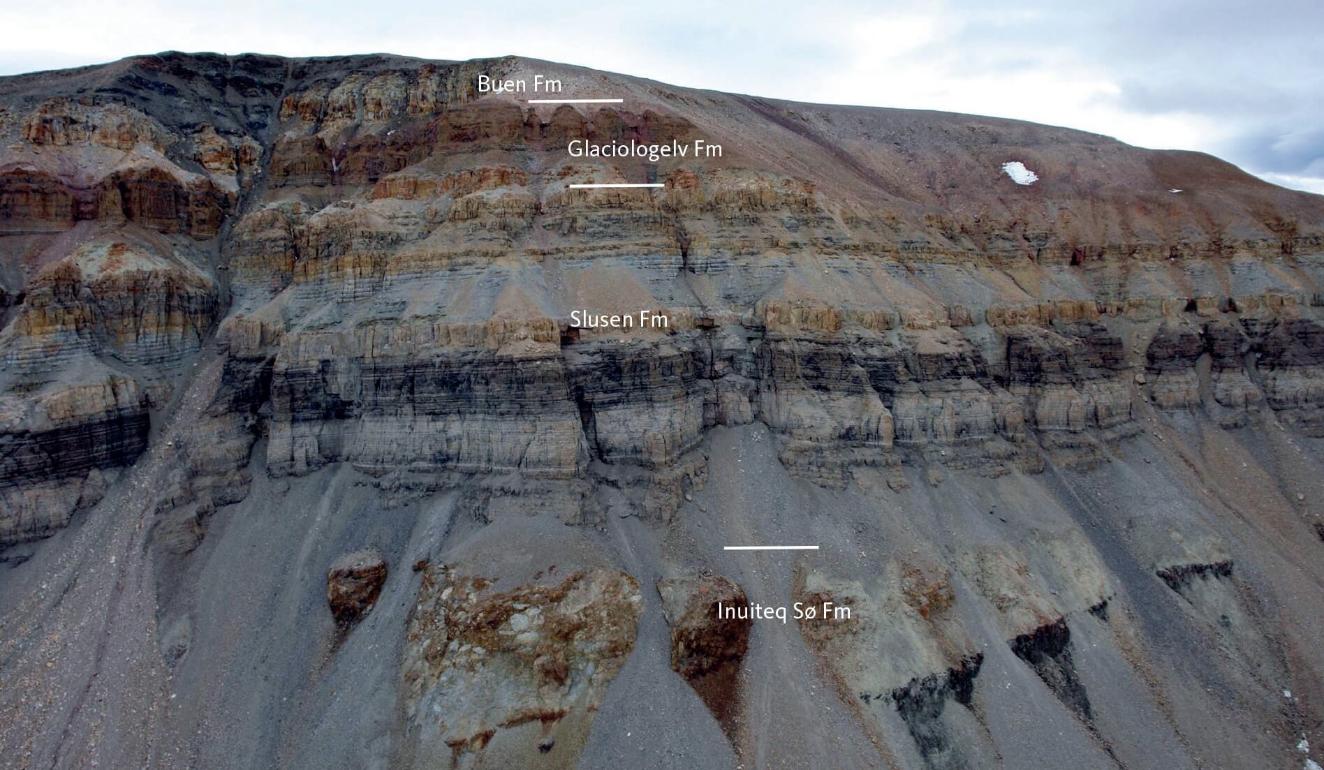 View of mountain side with Portfjeld Group exposed