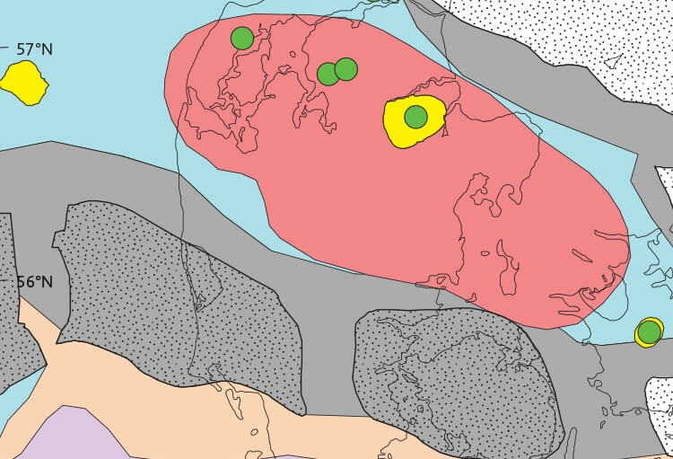 Map showing potential structures for the storage of CO2 in Denmark.