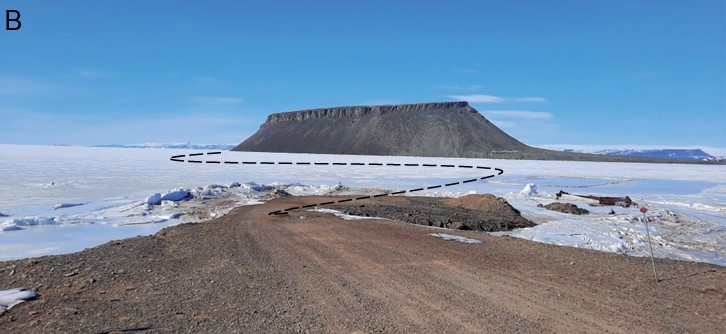  Photograph of the land-to-sea transition maintained at Pituffik harbour on 17 May 2022. Uummannaq (Dundas Fjeld) in the background.