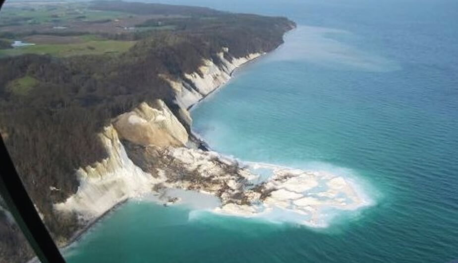 Aerial photo of a landslide at Moens Klint in Denmark